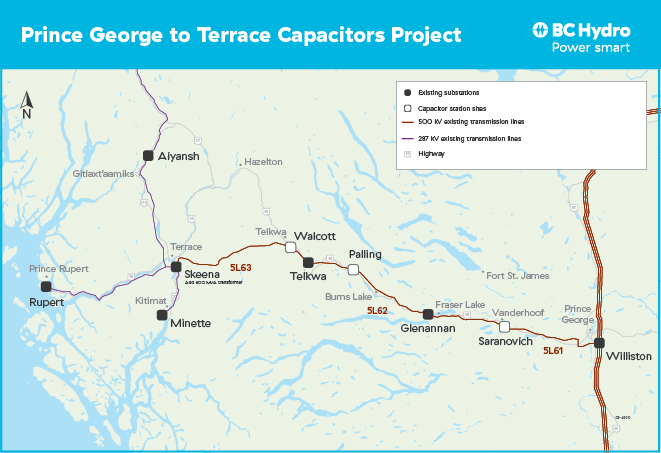Prince George to Terrace Capacitors project map.